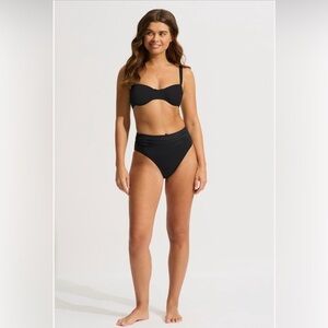 Seafolly Elegant Black Swimwear Rio High Waist Bikini Bottoms and Ruched Underwi